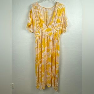 CUPSHE Womens Summer Midi Dress V Neck Button Elastic Waist Cut Out Back XXL NWT